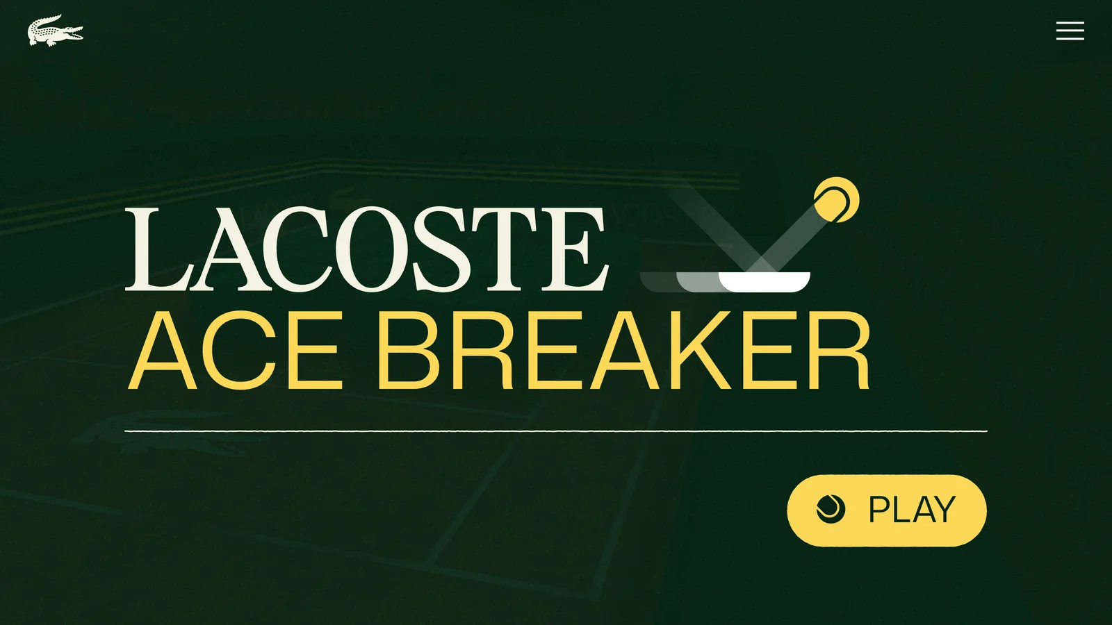 Lacoste Ace Breaker, branded Three.js WebGL tennis brick-breaker game for Roland-Garros